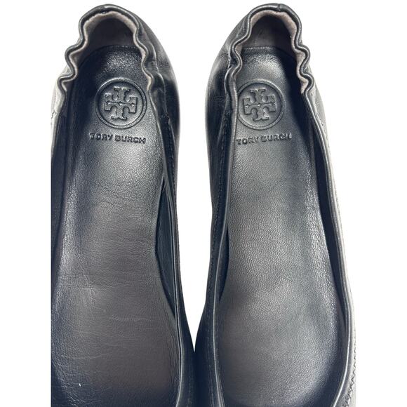 Tory Burch Minnie Black Travel Ballet Flat in Napa Leather w Black Logo Size 6 - Picture 5 of 10